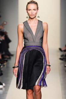 Bottega Veneta Spring 2012 Two-Peace Dress With Deep Decolletage Top And Sheer Pleated Detail Skirt In Grey And Blue - Lyst
