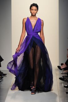 Bottega Veneta Spring 2012 Sheer Layered Pleated Gown With Deep Decolletage In Purple And Black - Lyst
