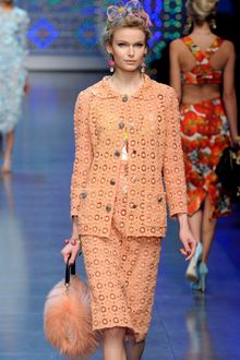 Dolce & Gabbana Spring 2012 Peach Crocheted Jacket with Front Pockets (Skirt Suit) - Lyst