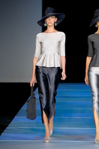 Giorgio Armani Spring 2012 Silver 3/4 Sleeve Peplum Top - Lyst