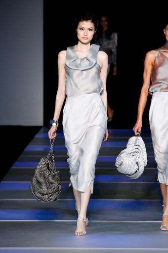 Giorgio Armani Spring 2012 Silver Sleeveless Blouse With Decorative Neckline - Lyst