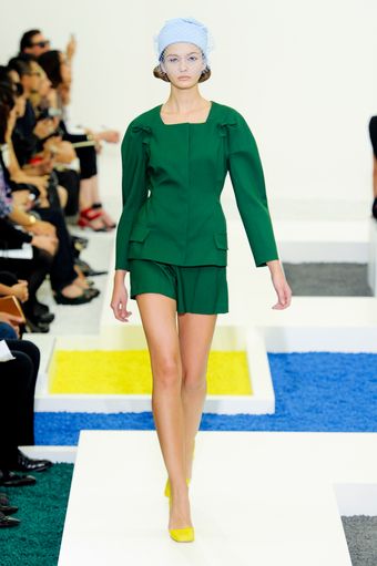 Jil Sander Spring 2012 Square Neck Bow Sleeve Green Jacket  - Lyst