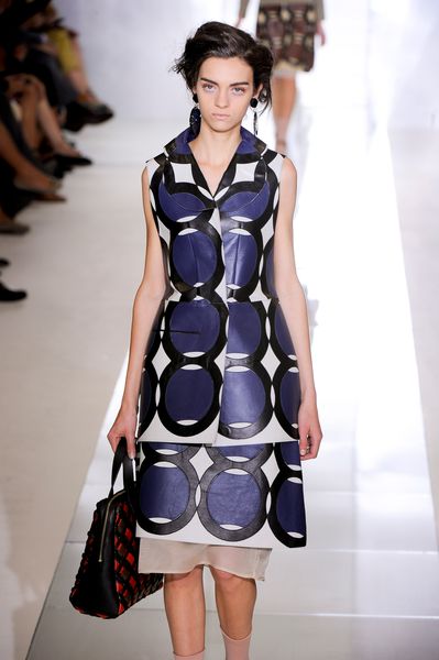 Marni Spring 2012 Multicolor Geometric Print ALine Knee Lenght Skirt With White Organza Underpinning in Multicolor - Lyst