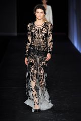 Roberto Cavalli Spring 2012 Sheer Nude Maxi Dress With Black Sequin Embellishments
