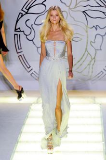 Versace Spring 2012 Evening Dress with Studded Bodice and Plisse Detail - Lyst
