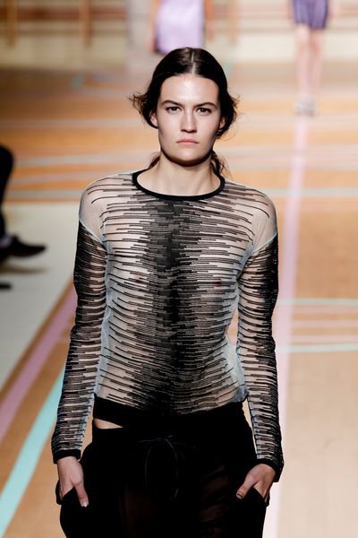 Versus Spring 2012 Crew Neck Sheer Striped Long Sleeve Top in Gray - Lyst
