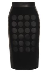 David Koma Laser Cut Leather and Wool Pencil Skirt