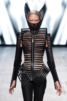 Gareth Pugh Spring 2012 Structured Cut-Out Jacket With Oversized Separate Collar And Separate Sleeves In Black - Lyst