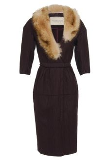 Nina Ricci Metalized Virgin Wool-blend Coat with Fur Collar - Lyst