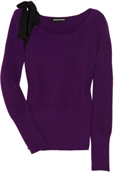 Sonia Rykiel Bowembellished Wool and Cashmereblend Sweater in Purple - Lyst