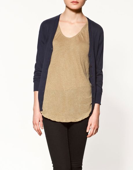 Zara Cardigan with Elbow Patches in Blue | Lyst