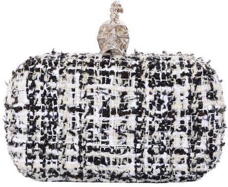 Alexander Mcqueen Heraldry Skull Tweed Box Clutch in Gray (black white) - Lyst