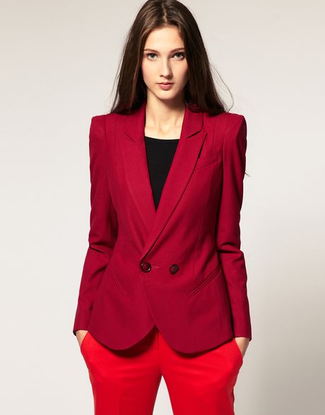Asos Collection Asos Tailored Blazer with Power Shoulders in Red (sangria) - Lyst