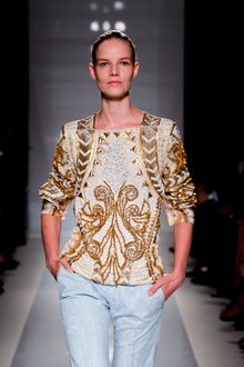 Balmain Spring 2012 Denim Wallpaper Motif Wide Leg Pants - Lyst