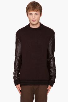 Givenchy Crewneck Leather Sleeve Sweater - Lyst
