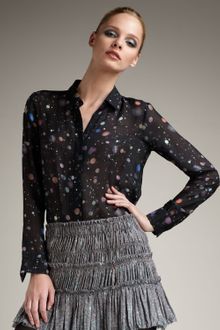 Theory Printed Sheer Silk Blouse - Lyst