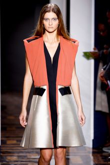 Balenciaga Spring 2012 Color-Block Shimmering Panel Knee Lenght Dress With Accentuated Shoulder - Lyst