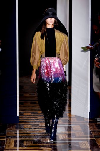Balenciaga Spring 2012 Shimmery Mid Length Fringe Skirt In Purple & Black - Lyst