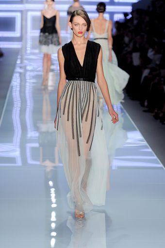 Dior Spring 2012 V-Neck Lace Detail Gown With Sheer Flowing Skirting  - Lyst