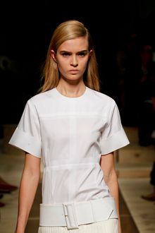 Celine Spring 2012 Beige Knife Pleated Midi Skirt With White Extra-Wide Buckle Belt - Lyst