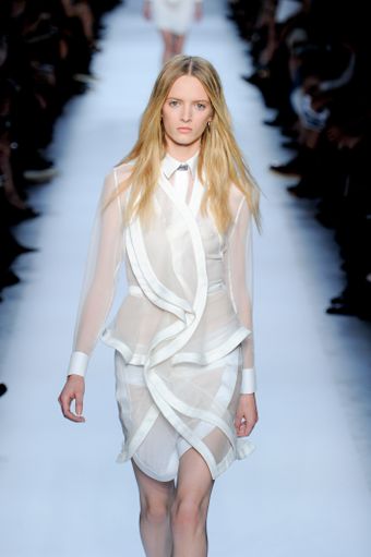 Givenchy Spring 2012 Sheer Peplum Dress with Undulating Satin Trimmed Lapel - Lyst