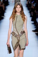 Givenchy Spring 2012 Sleeveless Mini Dress In Khaki With Polo Shirt Collar and Animal Print Leather Trimmings