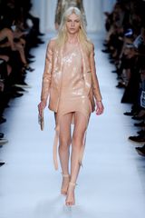 Givenchy Spring 2012 Sequinned Laser Cut Asymmetrical Dress With Raised Rounded Hem In Peach