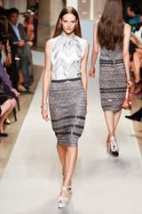 Loewe Spring 2012 Gray Stripe Knee Lenght Pencil Skirt
