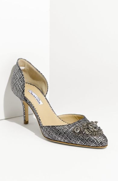 Oscar De La Renta Embellished Tweed Dorsay in Gray (anthracite) - Lyst