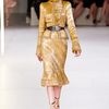 Alexander Mcqueen Spring 2012 Gold Plisse Detail & Ruffle Trim Pencil Skirt  in Gold - Lyst