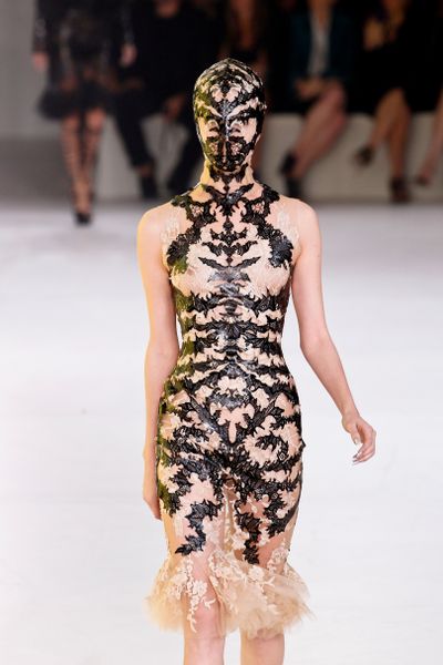 Alexander Mcqueen Leather Lace Dress in Black - Lyst