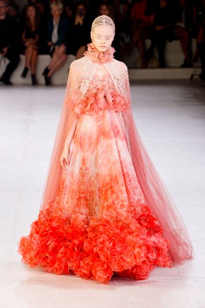 Alexander Mcqueen Spring 2012 Sleeveless Empire Line Gown With Ruffle Top and Exaggerated Ruffle Bottom in Red - Lyst