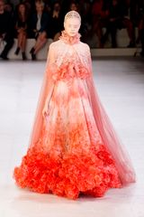 Alexander McQueen Spring 2012 Sleeveless Empire Line Gown With Ruffle Top and Exaggerated Ruffle Bottom