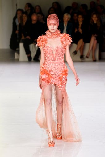 Alexander McQueen Spring 2012 Red Asymmetric Cut Out Embellished Dress - Lyst