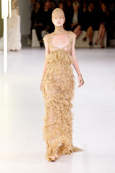 Alexander Mcqueen Spring 2012 Cut Out High Neck MilleFeuille Gown in Gold - Lyst