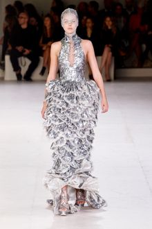 Alexander McQueen Spring 2012 Silver High Neck Gown With Mille-Feuille Skirt - Lyst