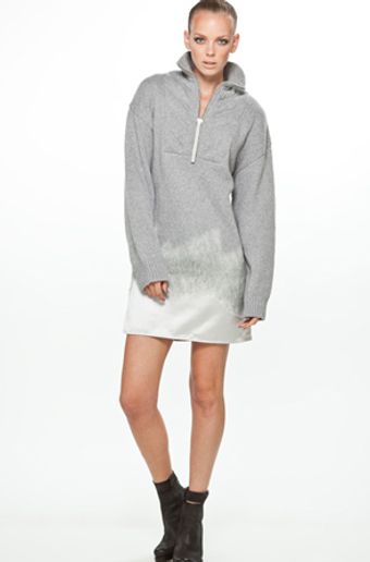  Quilted Zip Front Needle Punch Dress in Grey 