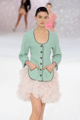Chanel Spring 2012 Green Cut Out Long Sleeve Jacket With Black Trimmings
