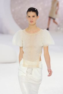 Chanel Spring 2012 Sheer Puff-Sleeve Plisse Blouse  - Lyst
