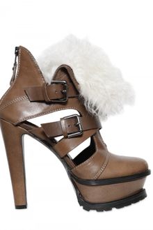 Etro Shearling-trimmed Cutout Leather Pumps - Lyst