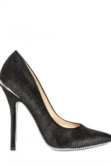 Ferragamo 100mm Croco Embossed Suede Pumps - Lyst