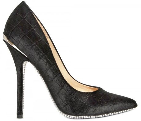 Ferragamo 100mm Croco Embossed Suede Pumps in Black - Lyst