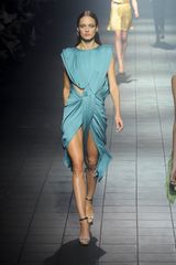 Lanvin Spring 2012 Blue Cut Out Draped Dress with Accentuated Shoulders