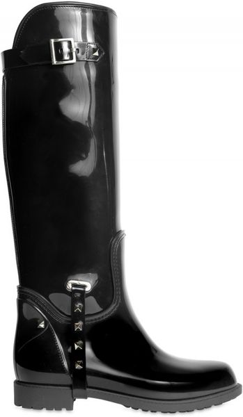 Valentino Pvc Rock Studs Pull On Boots in Black - Lyst
