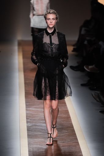 Valentino Spring 2012 Sheer Black Lace Shirt Dress - Lyst
