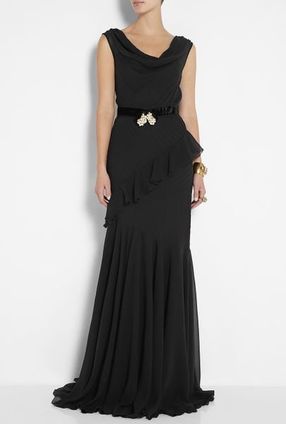 D&g Silk Drape Neck Bias Cut Maxi Dress in Black | Lyst