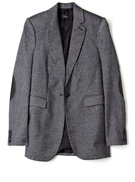 Joseph Laurent Tweed Leather Elbow Patch Jacket in Gray (black) - Lyst