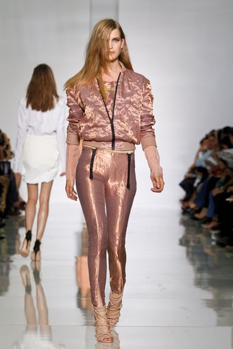 Kanye West Spring 2012 Pink Shimmering Leggins With Black Zip Details - Lyst