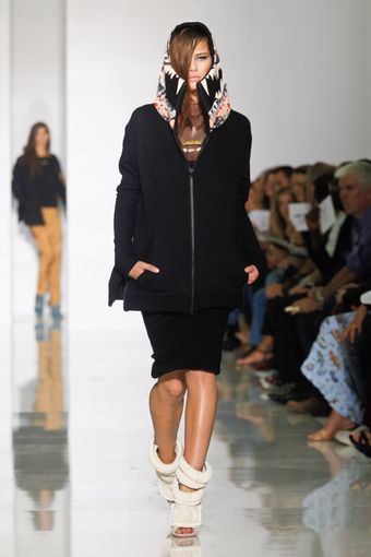 Kanye West Spring 2012 Printed High Neck & Hooded Knee Length Jacket Dress In Black - Lyst