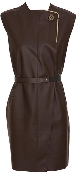  Belted Leather Tunic Dress with Brass Trim 
